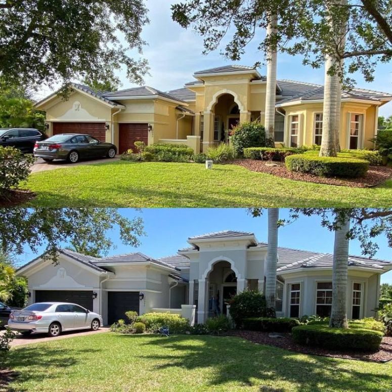 Pintura exterior de casa — antes y después
